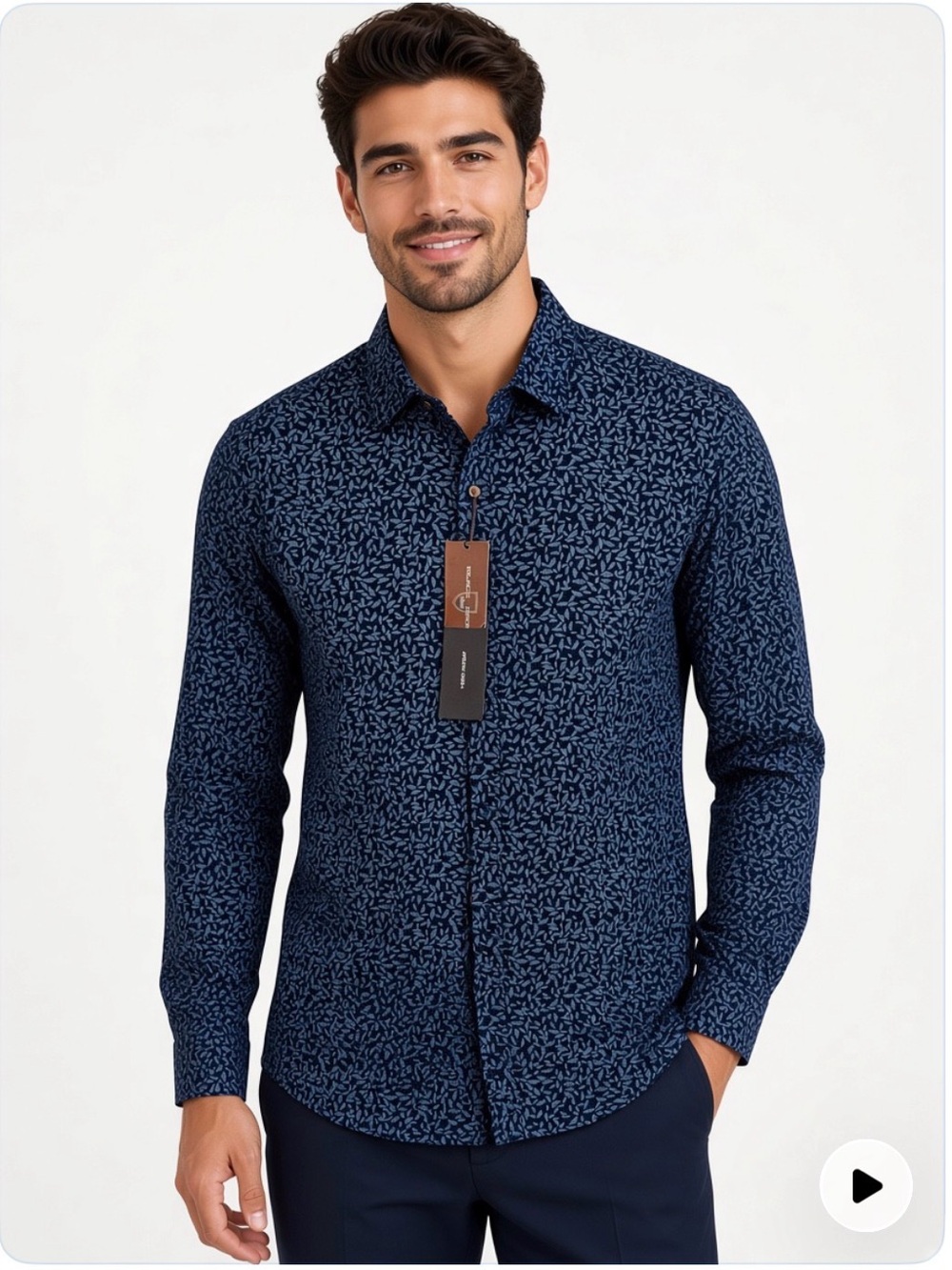New Navy Blue 100% Cotton Printed Shirt.